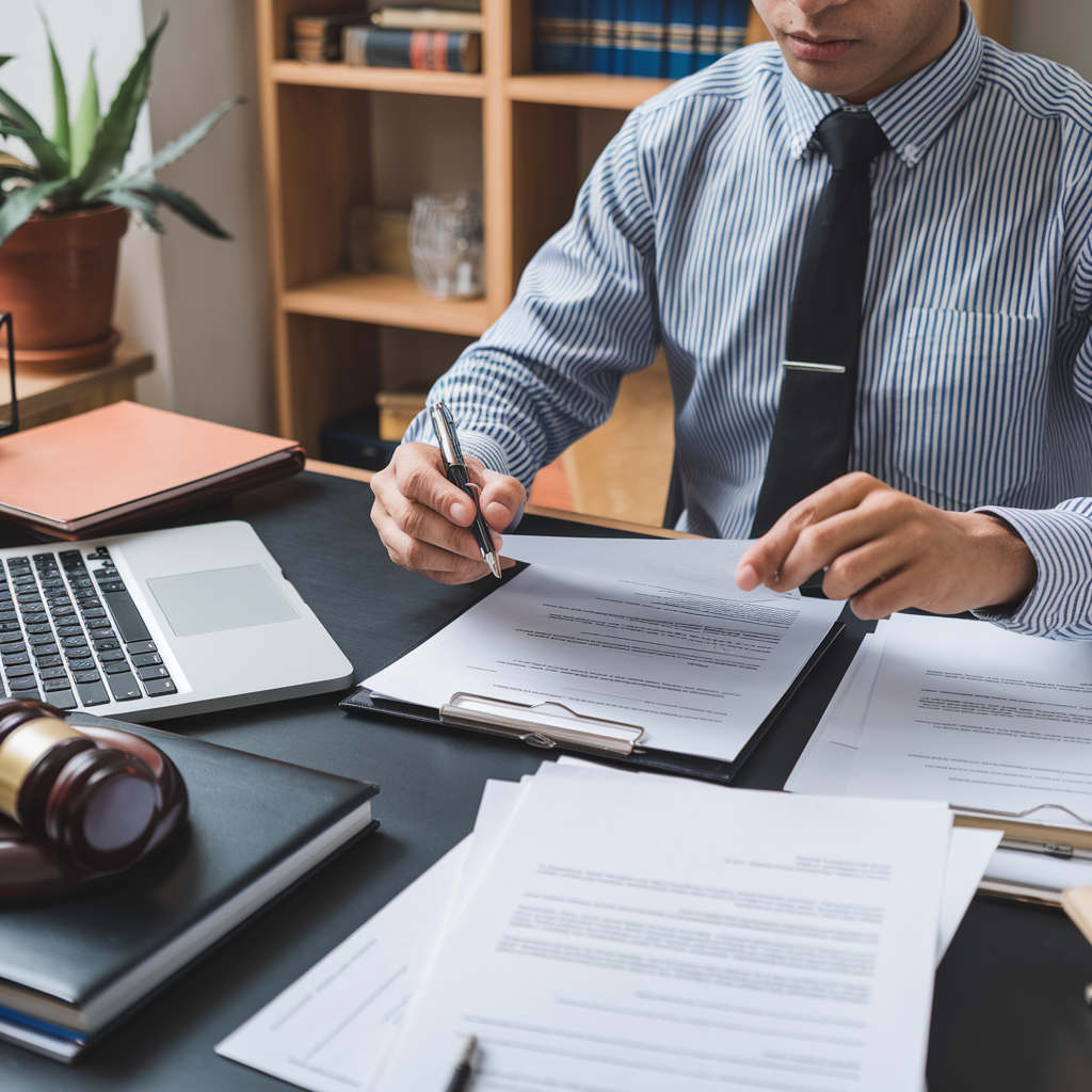 Lawyer preparing legal documents for an immigration case