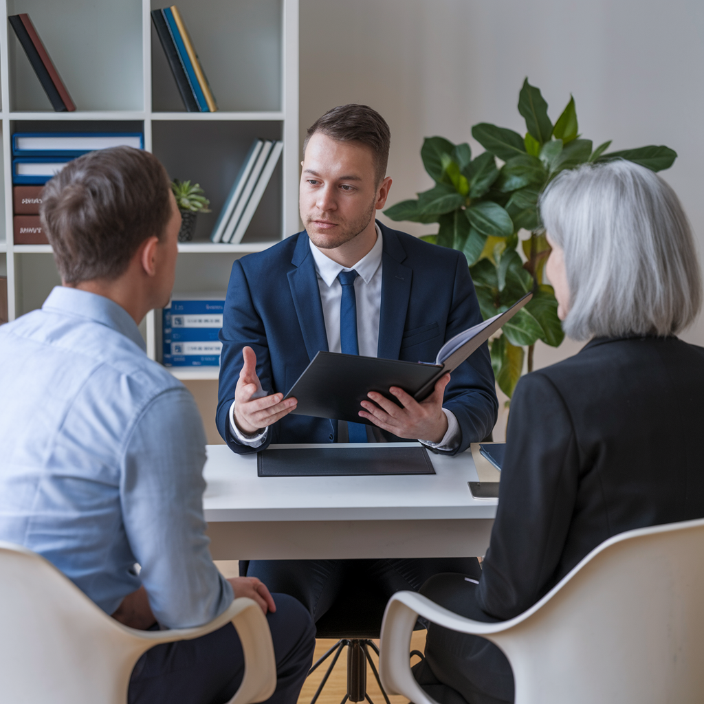 Lawyer presenting case details to a client